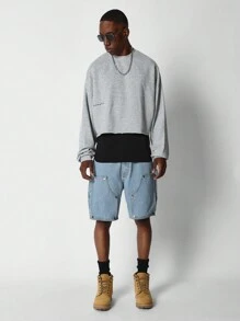 SUMWON Beverly Hills Rodeo Drive Crop Sweatshirt Premium Streetwear California Luxury Fashion Statement Layering Essential Fall Winter Collection Casual Athletic Wear - Grey - View 4