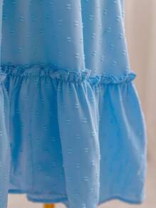 Soleia Plus Size Summer WYWH Casual Holiday Pastoral Romantic Blue Texture Ruffled Waist Dress - Blue - View 7