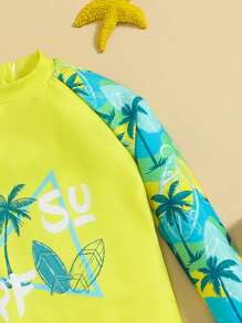 SHEIN Baby Boy/Girl Casual Plant Pattern Long Sleeve Short Romper Swimsuit - Yellow - View 5