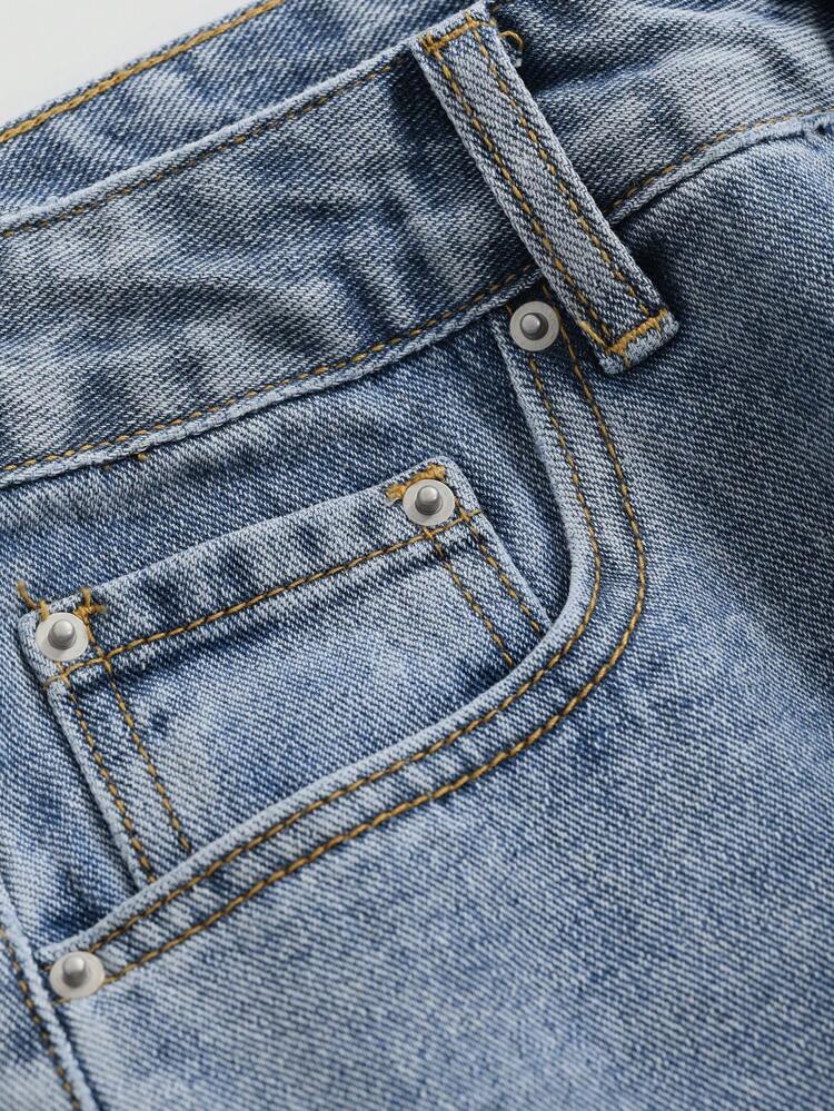 Straight Bermuda Shorts, Fringe Hem Women's Denim Shorts Summer Jorts