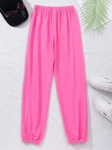 少女休閒粉色運動褲，印有徽章圖案 - 粉色 - 查看 2