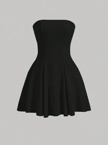 SHEIN MOD 女士黑色無肩帶雨傘擺無袖夏季連衣裙 - 黑色 - 查看 1