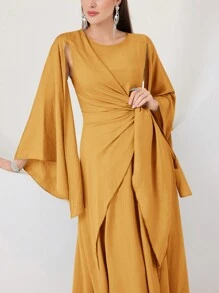 Modelyn Women's Elegant Solid Color Arabic Style Abaya Dress Long Evening Dresses