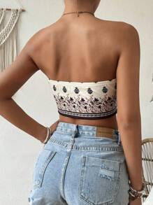 SHEIN VCAY Top de tubo estampado de moda para mujer para vacaciones de verano - Albaricoque - Ver 2