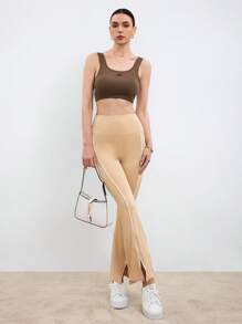 Easithlete Áo ngực thể thao in chữ bên hông dành cho nữ - Màu Khaki - Xem 6