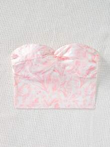 Soleia 度假款無肩帶女士花卉印花扭結上衣