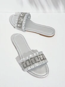 SHUZIA Women's Color Block Elegant Flat Sandals For Summer - Silver - View 4