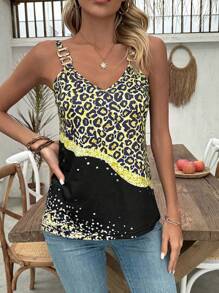 SHEIN LUNE Top de camisola para mujer con estampado de leopardo y correa de cadena - Multicolor - Ver 5