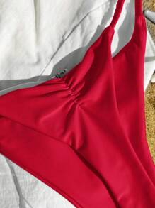 SHEIN Swim 2025 Vrouwen Effen Ruffle Sexy Bikinibroekje Zomer