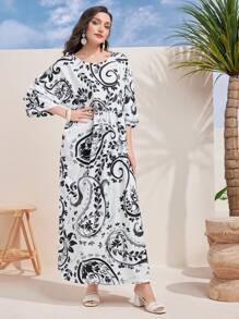 Al Najma Women's Fashionable Summer Loose Vacation Style Printed Dress - Black and White - View 8