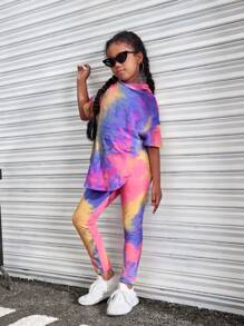 SHEIN Bộ đồ dệt kim thường ngày của cô gái Tween có mũ trùm đầu ngắn tay và quần dài cho mùa xuân hè - Màu Hồng Tươi - Xem 6