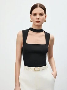 BizChic 前鏤空條紋針織上衣工作服 - 黑色 - 查看 1