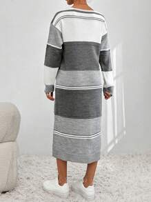 EURMUSE Colorblock Drop Shoulder Sweater Dress - Light Grey - View 2