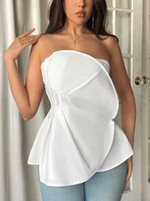 SHEIN Privé Einfaches Damen-Top ohne Träger mit Blütenblatt-Design Einfarbig - Aprikosenfarben - Übersicht 4