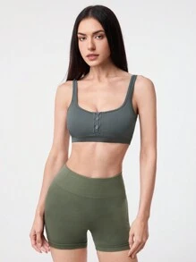 SHEIN Sport Gameset Sujetador deportivo para mujer con correas anchas y unicolor, adecuado para yoga