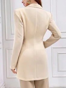 Modelyn Women's Long Side Lace-Up Design Suit Jacket - Apricot - View 7