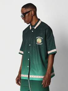 SUMWON St. Patrick'S Day Varsity Style Shirt Green California Street Fashion Retro Sports Jersey With Lucky Charm Logo And Traditional Border Trim Holiday Streetwear