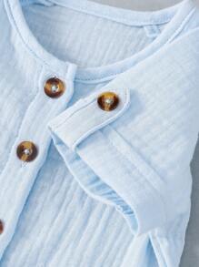 SHEIN 2 peças Roupa confortável casual para bebês do sexo masculino, Conjunto elegante de Top e Shorts em estilo retrô para uso diário, Primavera/Verão - Azul - Visão 4