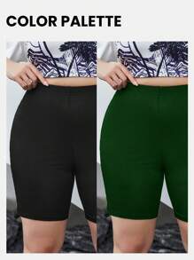 SHEIN EZwear Plus Solid Ribbed Knit Biker Shorts