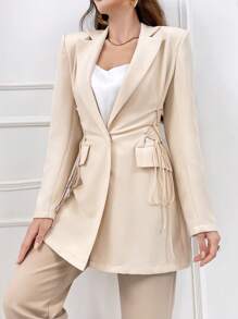 Modelyn Women's Long Side Lace-Up Design Suit Jacket - Apricot - View 6