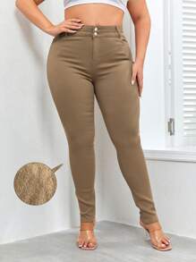 Apperloth A Plus High Waist Skinny Trousers - Khaki - View 1