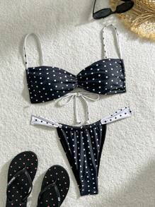 Swim Mod Women's Summer Beach Polka Dot Printed Ruffle Sexy Bikini Set, Random Print - Multicolor - View 3