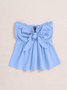Everyssa Women's Simple Solid Color Daily Strapless Top - Blue - View 3