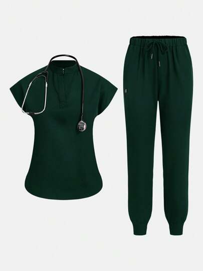 TaskEZ Women's Summer Nurse Uniform Jogging Suit, Stretchy Top And Pants With Multiple Pockets, Scrub Set For Nurses/Beauticians