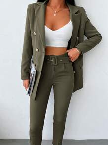 EURMUSE Ladies' Solid Color Suit Set - Dark Green - View 6