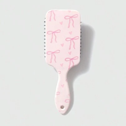 ROMWE Kawaii 1pc Pink Bowknot Designed Hair Cushion Comb, Anti-Static Smooth Massage Paddle Hair Brush For Home Use