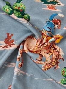 SHEIN LUNE 女式假日休閒仙人掌印花牛仔頂 - 淺灰色 - 查看 4