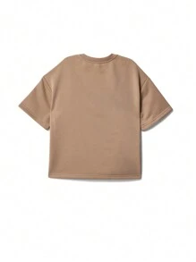 SUMWON Ensemble 2 pièces pour préadolescentes avec t-shirt oversize à manches coudes et pantalon de survêtement ajusté droit avec broderie