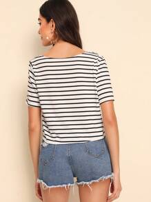 SHEIN EZwear Atuendos de verano con blusa a rayas de manga corta