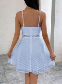 SHEIN Privé 女士婚禮嘉賓蕾絲中空腰身連衣裙，夏季 - 淺藍色 - 查看 2