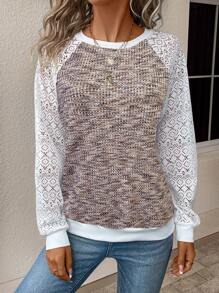 EMERY ROSE Women's Hollow Out Long Sleeve Long Sweatshirt Fall Cloth For Women - Khaki - View 4