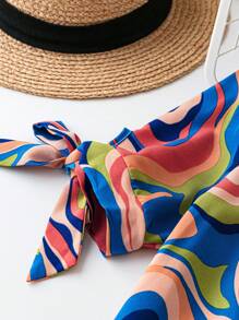 SHEIN LUNE Casual Lapel Neck Half-Placket Woven Dress With Psychedelic Print