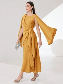 Modelyn Women's Elegant Solid Color Arabic Style Abaya Dress Long Evening Dresses