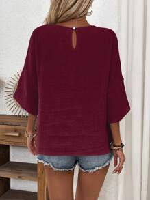 SHEIN LUNE Washed Cotton Poplin Casual Shirt - Maroon - View 2