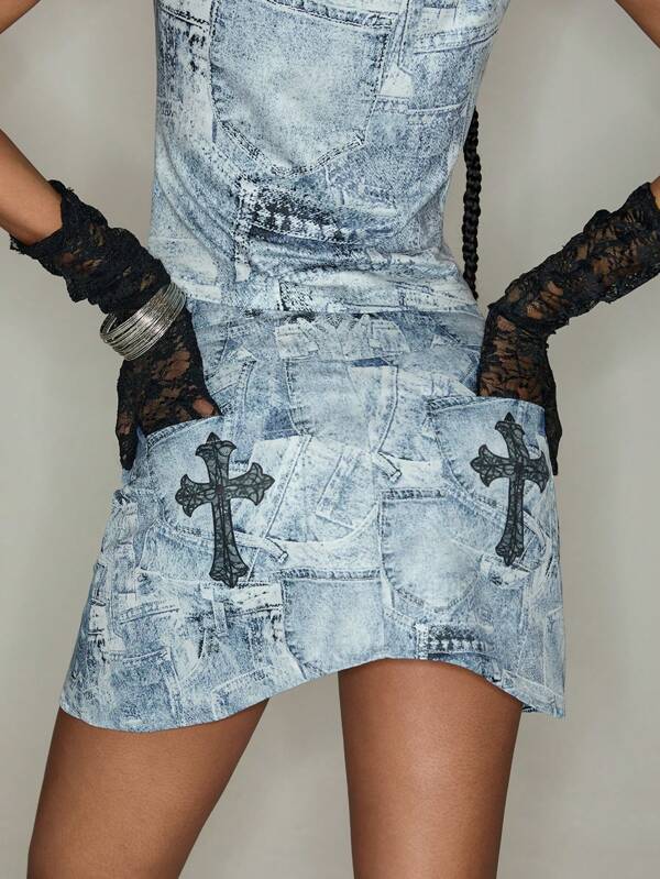 Pamile Minifalda ajustado casual estampada para mujer, adecuada para vacaciones, fiestas, vacaciones, primavera y verano, playa, festivales, looks de Ibiza y estilo occidental