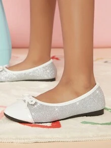 Mini mi Children Flashing Patchwork Bow Detail Decor Casual Fashion Flat Shoes