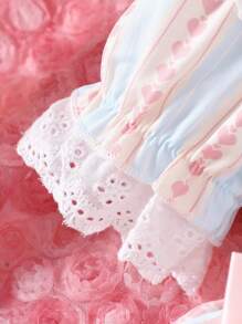 SHEIN 嬰兒女寶可愛卡通熊印花彼得潘領短袖泡泡裙 - 粉色 - 查看 6