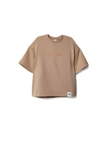SUMWON Ensemble 2 pièces pour préadolescentes avec t-shirt oversize à manches coudes et pantalon de survêtement ajusté droit avec broderie