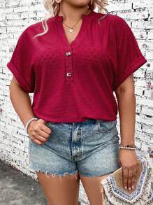 SHEIN LUNE Plus Size Solid Color Summer Casual Short Sleeve T-Shirt