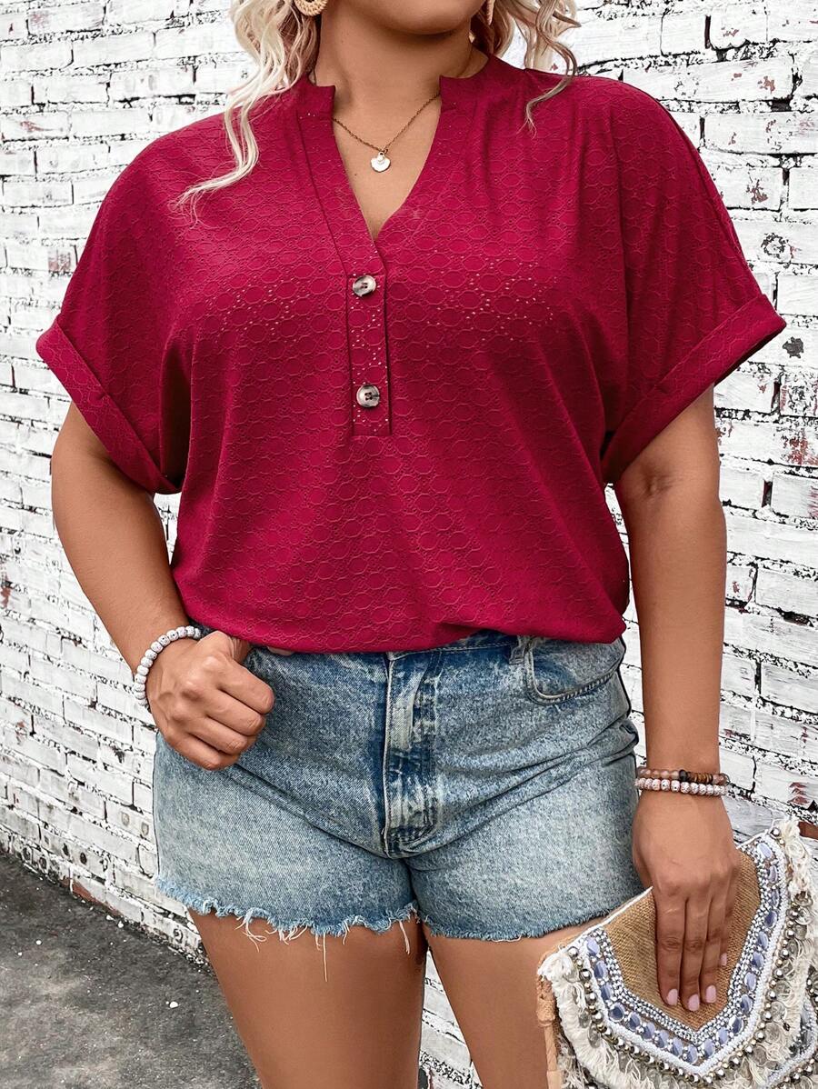 SHEIN LUNE Plus Size Solid Color Summer Casual Short Sleeve T-Shirt