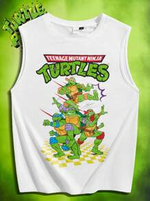 TEENAGE MUTANT NINJA TURTLES | SHEIN Unisex Casual Cartoon And Letter Print Cool Tank Top For Summer - White - View 1