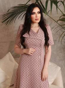 Modelyn Robe à manches courtes imprimée diamant et carreaux pour femme, style arabe à la mode