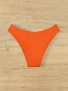 SHEIN Swim Đồ bơi Bikini màu cam trơn dành cho bãi biển, mùa hè - trái cam - Xem 2