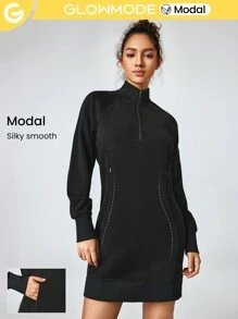GLOWMODE Modal Glow For It Midi Zipper High Neck Sweater Dress Daily