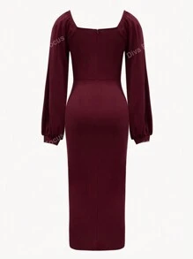 Fashionable Elegant Lantern Sleeve High Slit Dress For Women