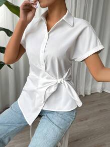 SHEIN EZwear COLLECTION POPLIN SHIRT WITH KNOT DETAIL